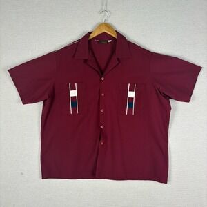 Vtg 50s Atomic Button Up Mens XL Short Sleeve Rockabilly Retro Camp Made‎ in USA